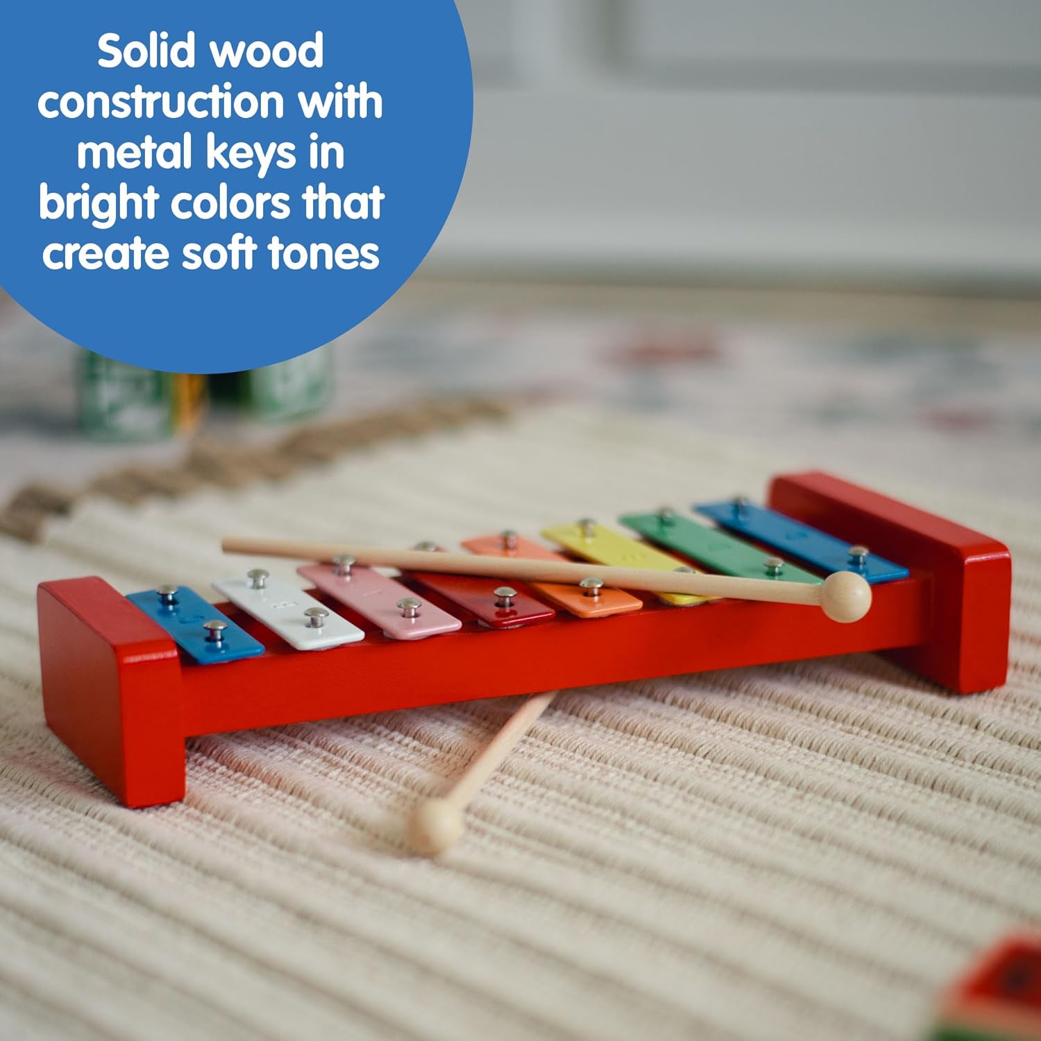 Schylling Wooden Xylophone - Colorful Kids Instrument - Includes Wooden Mallets and Embossed Metal Keys - Ages 3 and Up - Image 2